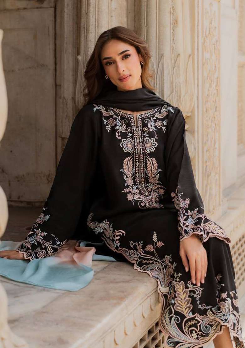 Black Embroidery Satin Palazzo Set - Indya