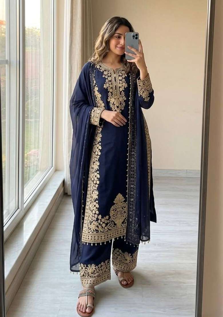 Black Embroidery Georgette Palazzo Set - Indya