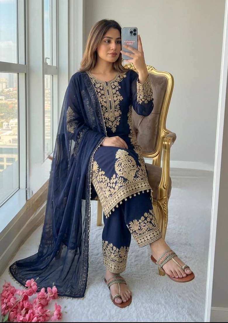 Black Embroidery Georgette Palazzo Set - Indya