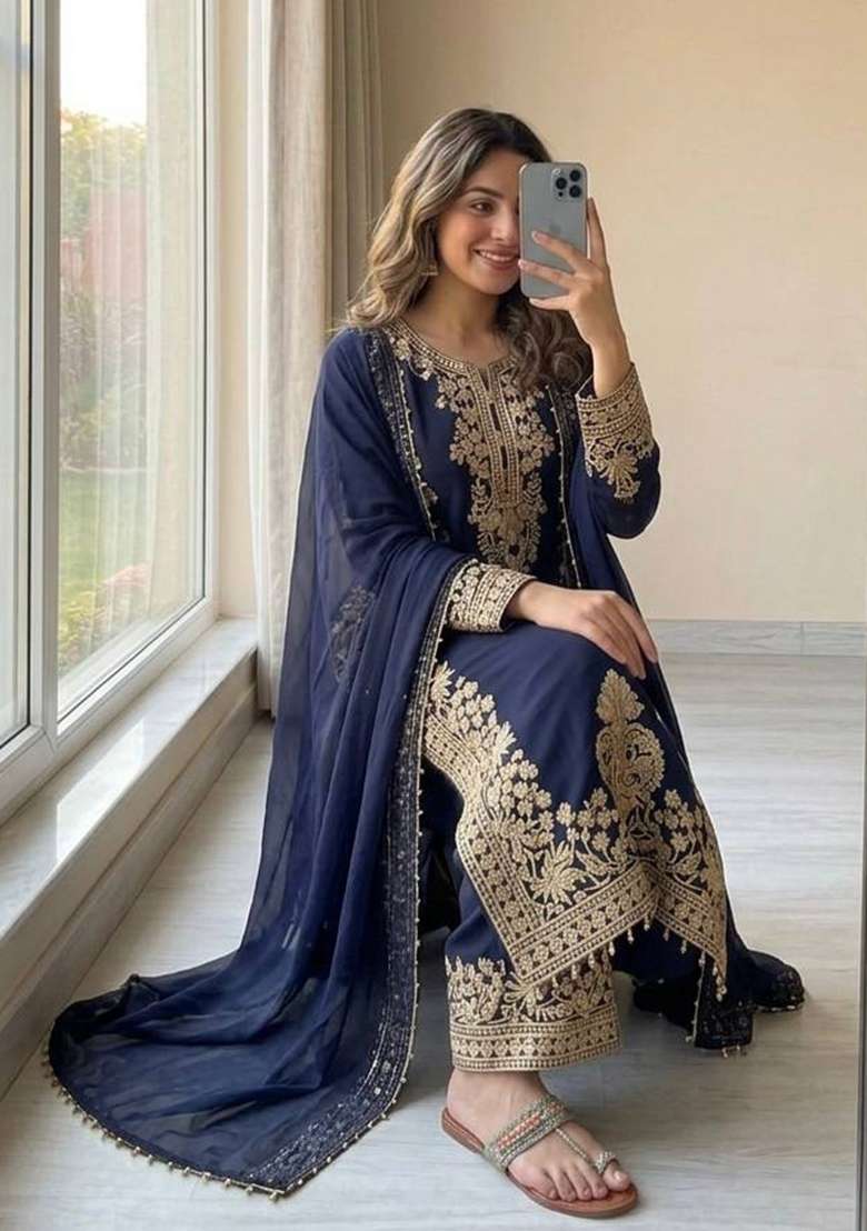 Black Embroidery Georgette Palazzo Set - Indya