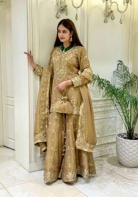 Off White Embroidery Silk Palazzo Set