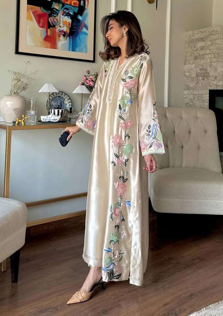 Off White Embroidery Roman Glass Palazzo Set - Indya