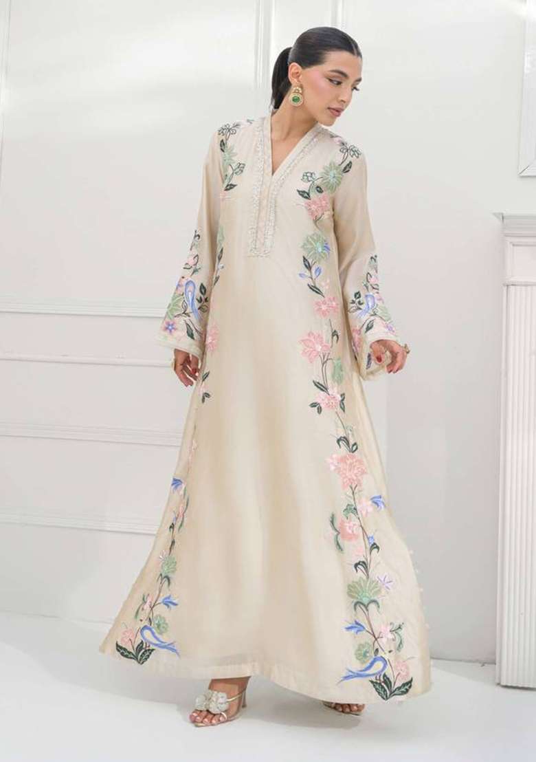 Off White Embroidery Roman Glass Palazzo Set - Indya