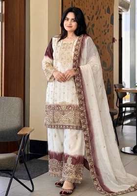 Brown Embroidery Georgette Palazzo Set
