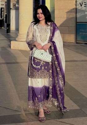 Purple Embroidery Georgette Palazzo Set
