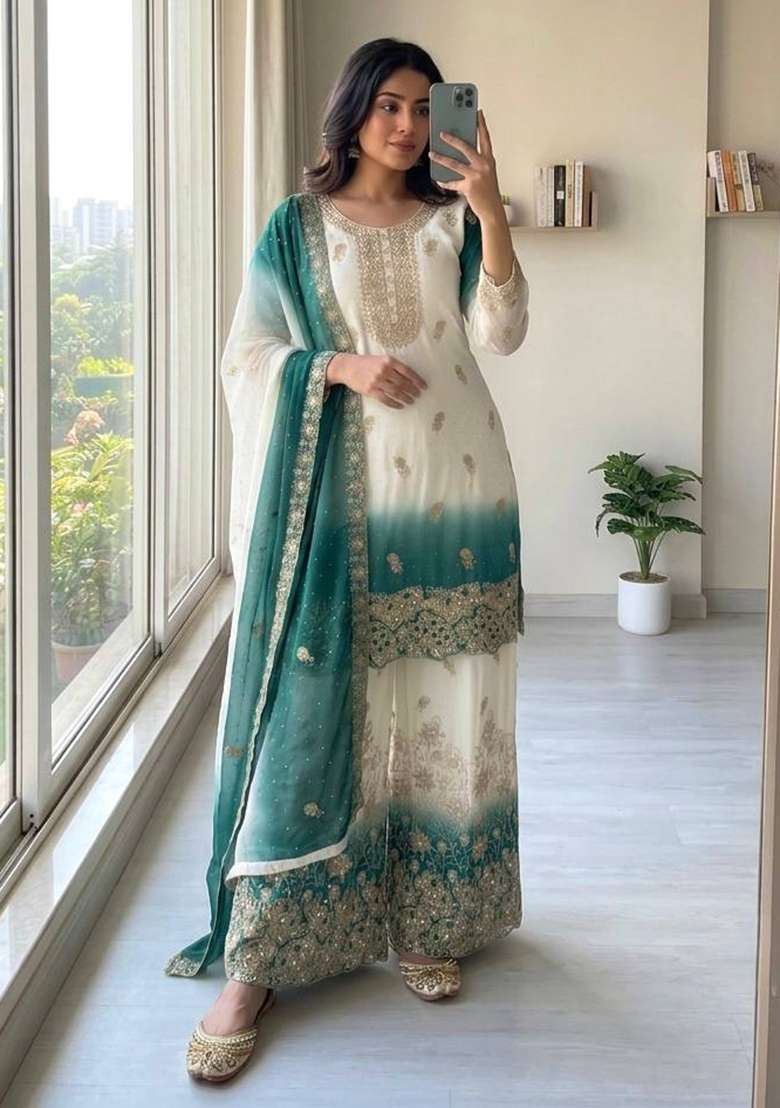Rama Embroidery Georgette Palazzo Set - Indya