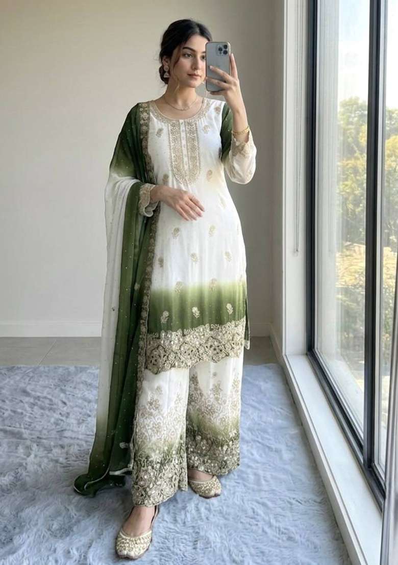 Mehendi Embroidery Georgette Palazzo Set - Indya