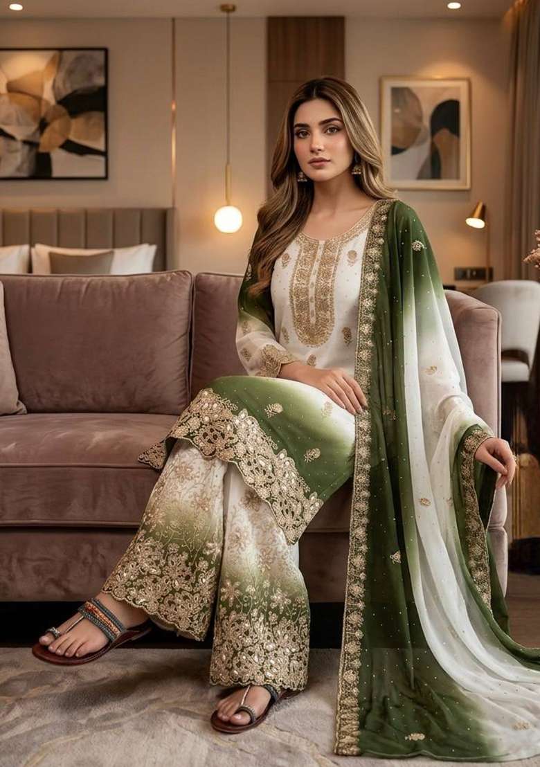 Mehendi Embroidery Georgette Palazzo Set - Indya