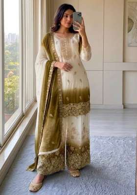 Mustard Embroidery Georgette Palazzo Set