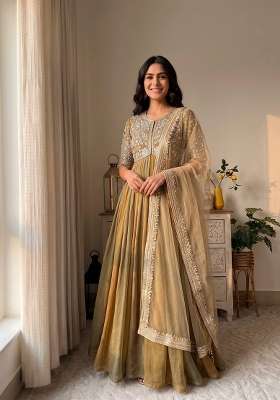 Mehendi Embroidery Silk Gown Set