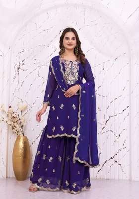 Blue Embroidery Georgette Palazzo Set