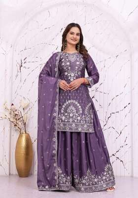 Lavender Embroidery Chinon Palazzo Set
