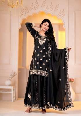 Black Embroidery Chinon Palazzo Set