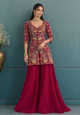 Pink Embroidery Georgette Palazzo Set