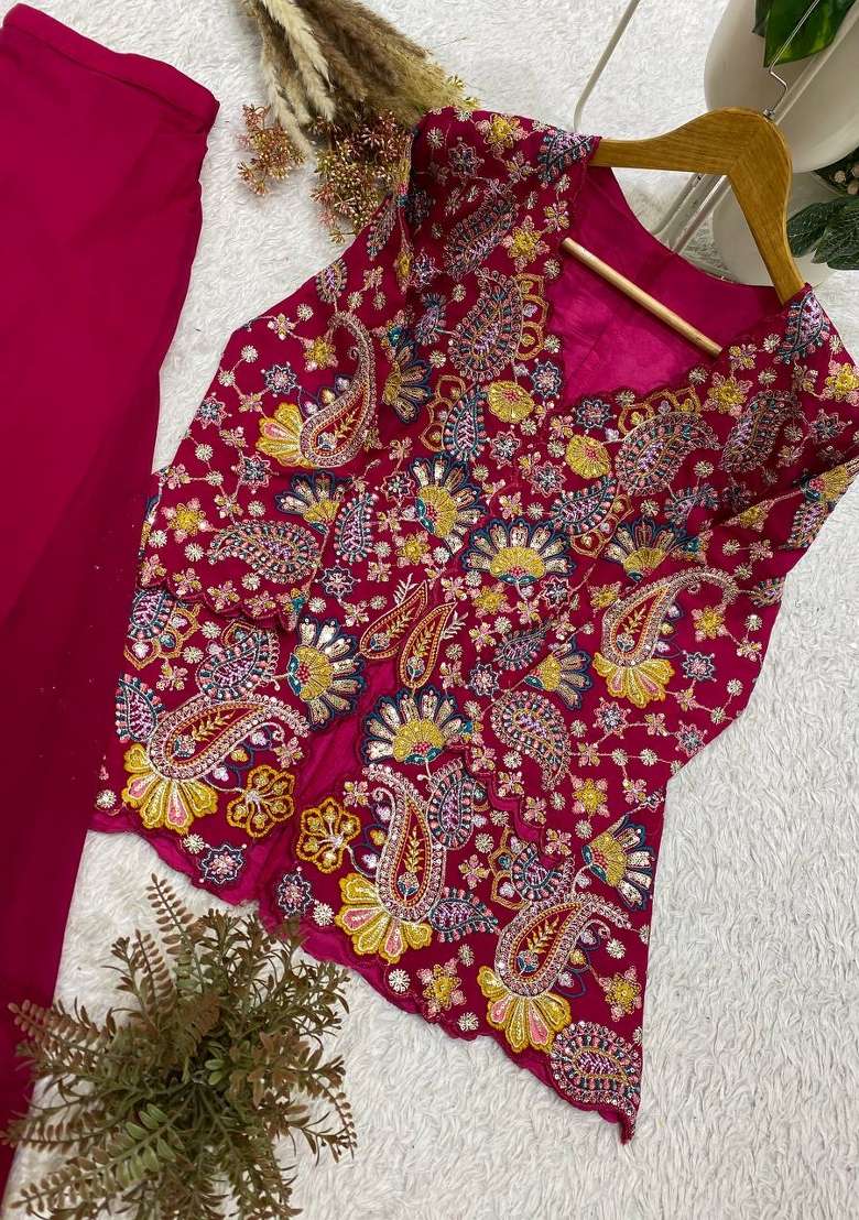 Pink Embroidery Georgette Palazzo Set - Indya