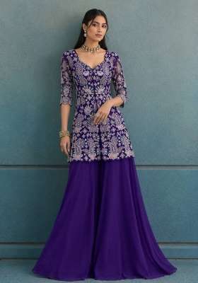 Blue Embroidery Georgette Palazzo Set