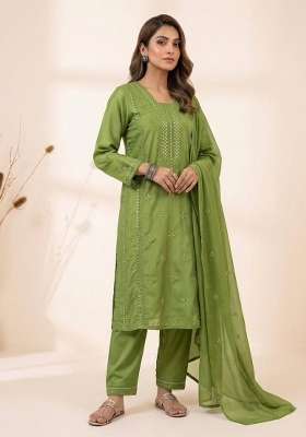 Green Embroidery Roman Glass Kurta Set