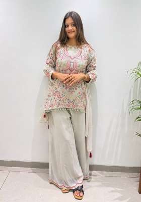 Grey Embroidery Georgette Palazzo Set