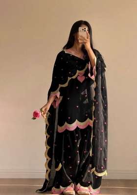 Black Embroidery Chanderi Palazzo Set