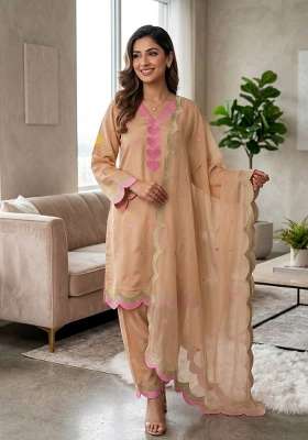 Cream Embroidery Chanderi Palazzo Set