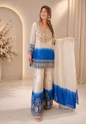 Blue Embroidery Georgette Palazzo Set