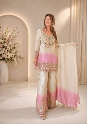 Pink Embroidery Georgette Palazzo Set