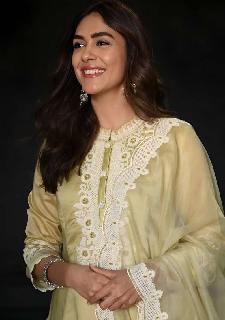 Yellow Embroidery Roman Glass Kurta Set - Indya