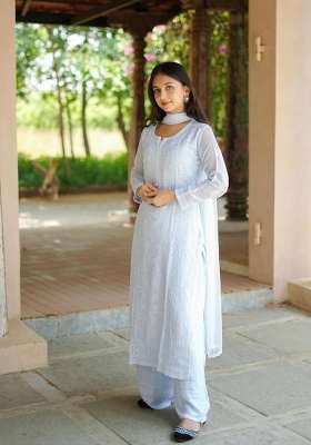 Sky Blue Embroidery Georgette Kurta Set