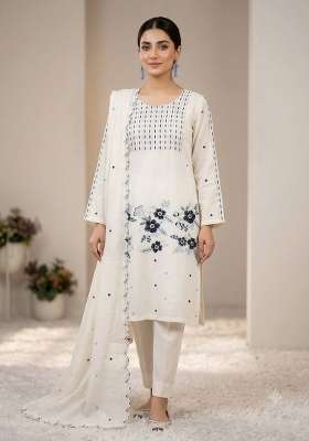 White Embroidery Roman Glass Kurta Set