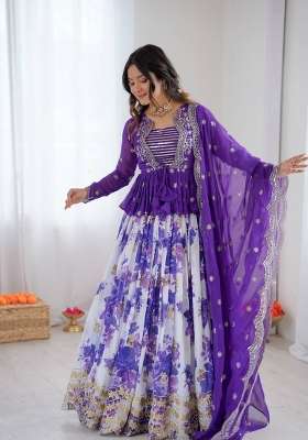 Purple Embroidery Georgette Palazzo Set
