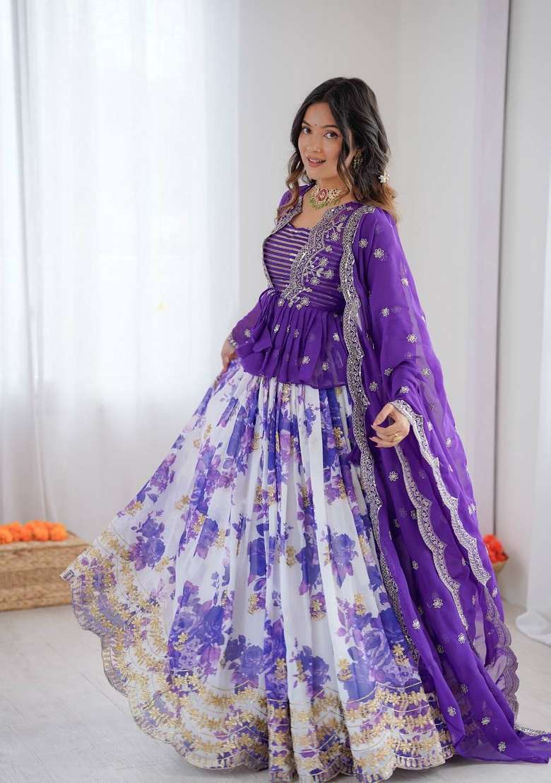 Purple Embroidery Georgette Palazzo Set - Indya