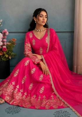 Pink Embroidery Georgette Gown Set