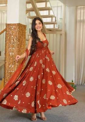 Orange Embroidery Crush Gown Set