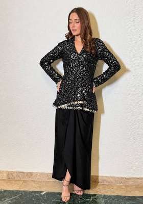 Black Embroidery Chinon Kurta Set