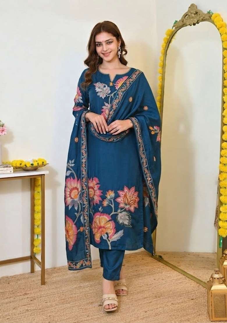 Rama Embroidery Muslin Kurta Set - Indya