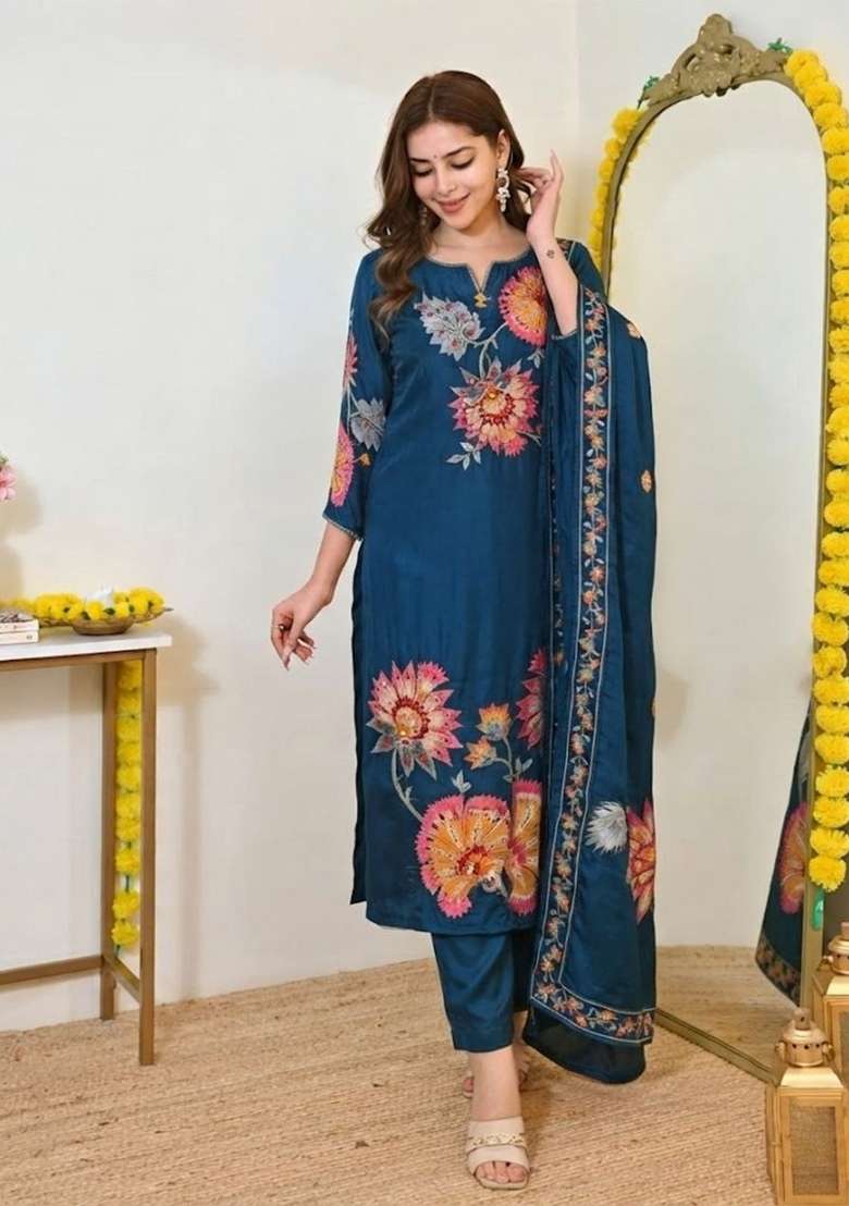Rama Embroidery Muslin Kurta Set - Indya