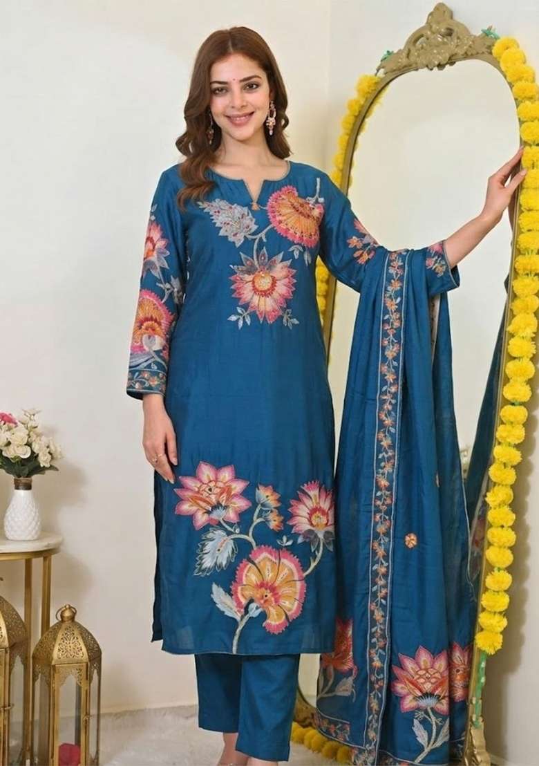 Rama Embroidery Muslin Kurta Set - Indya