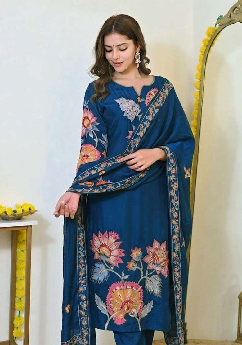 Rama Embroidery Muslin Kurta Set - Indya