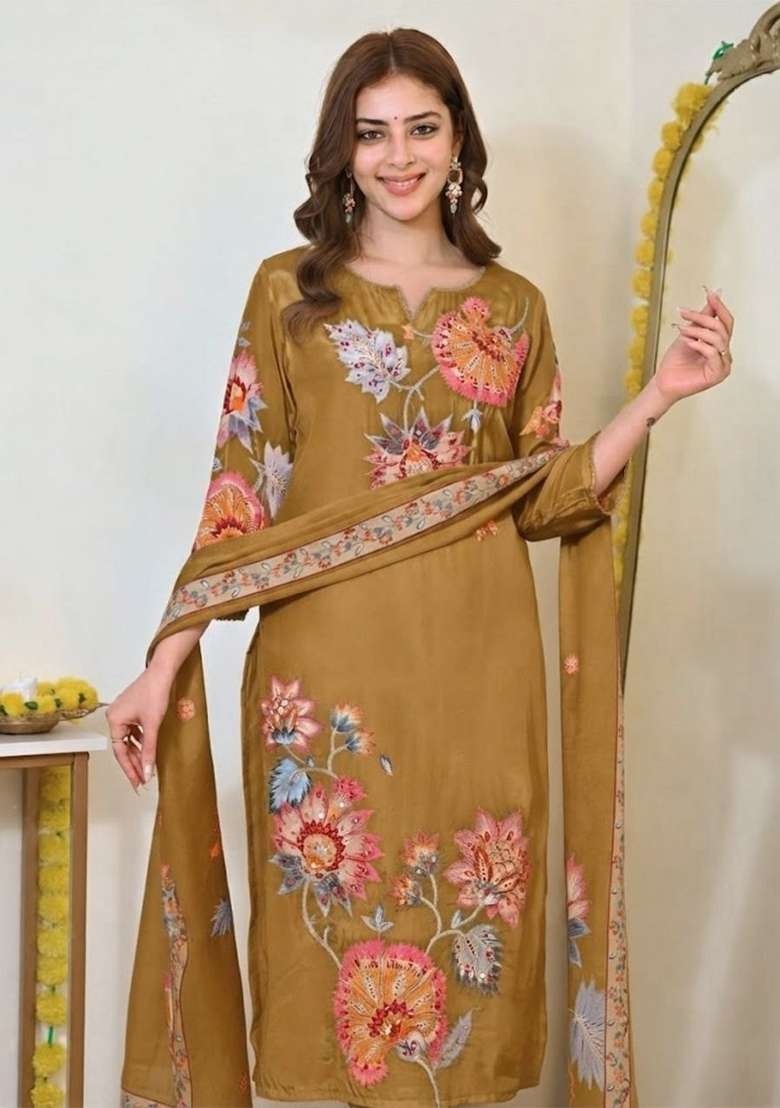 Yellow Embroidery Muslin Kurta Set - Indya