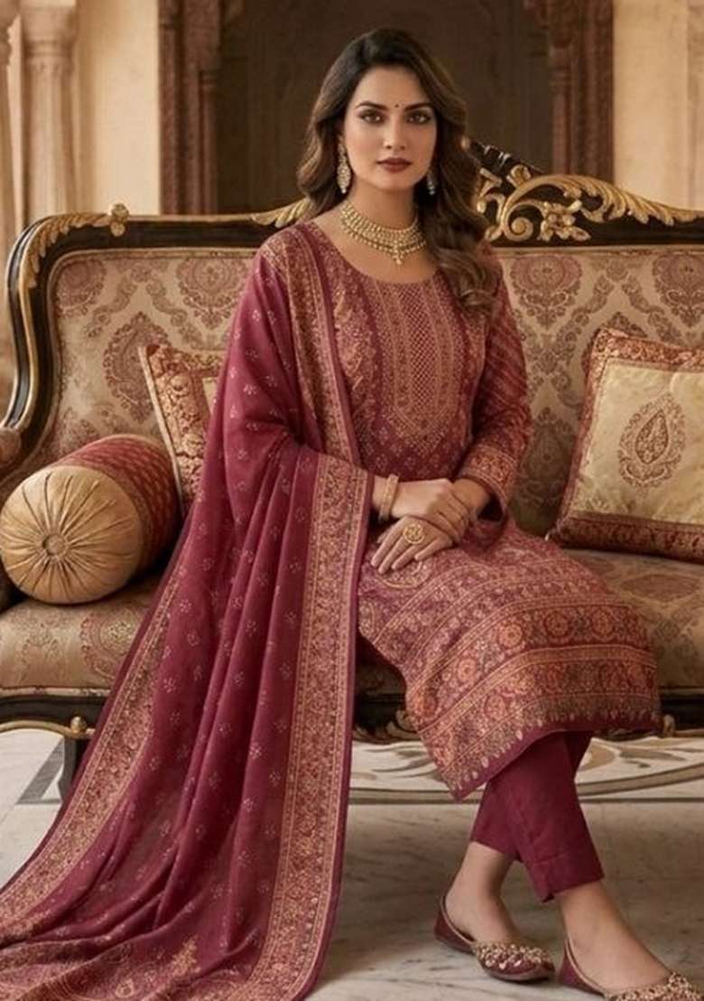 Pink Embroidery Muslin Kurta Set - Indya