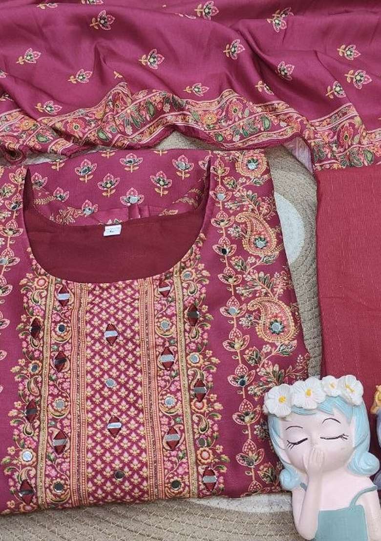 Pink Embroidery Muslin Kurta Set - Indya
