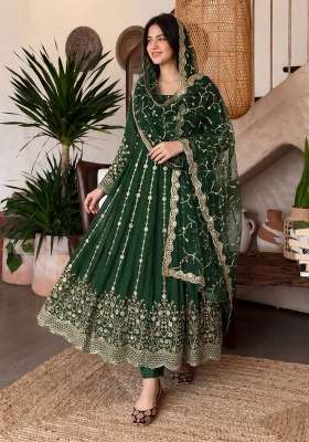 Mehendi Embroidery Silk Gown Set