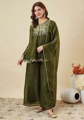 Mehendi Embroidery Silk Palazzo Set