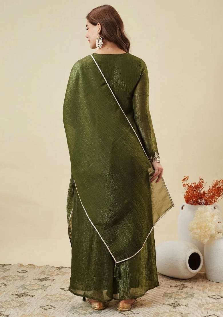 Mehendi Embroidery Silk Palazzo Set - Indya