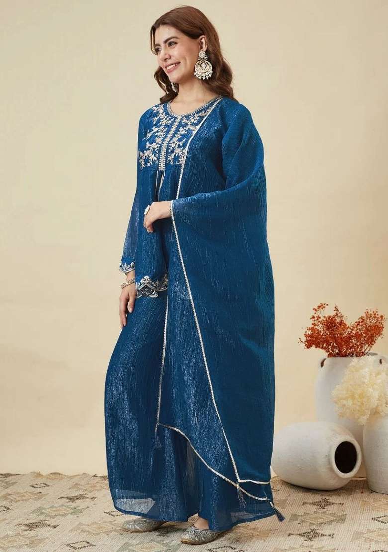 Rama Embroidery Silk Palazzo Set - Indya