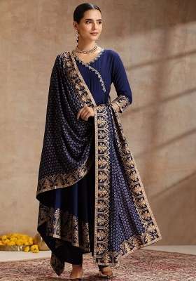 Blue Embroidery Rayon Kurta Set