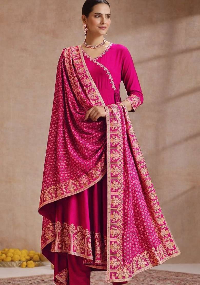 Pink Embroidery Rayon Kurta Set - Indya