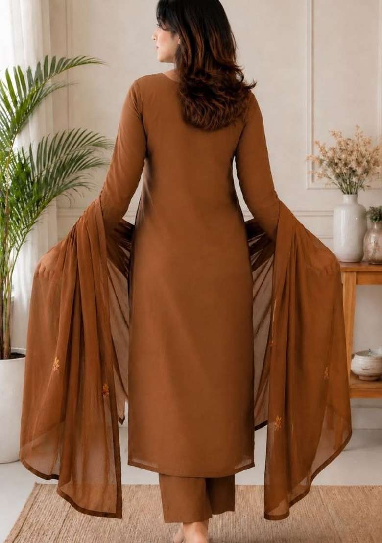 Mustard Embroidery Silk Kurta Set - Indya