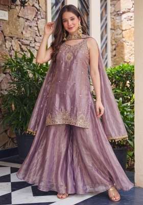 Purple Embroidery Fandi Palazzo Set