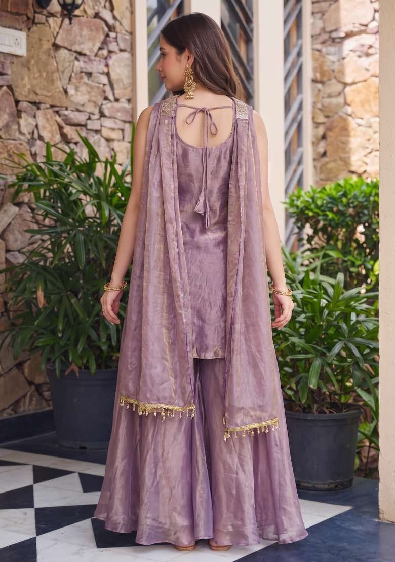 Purple Embroidery Fandi Palazzo Set - Indya